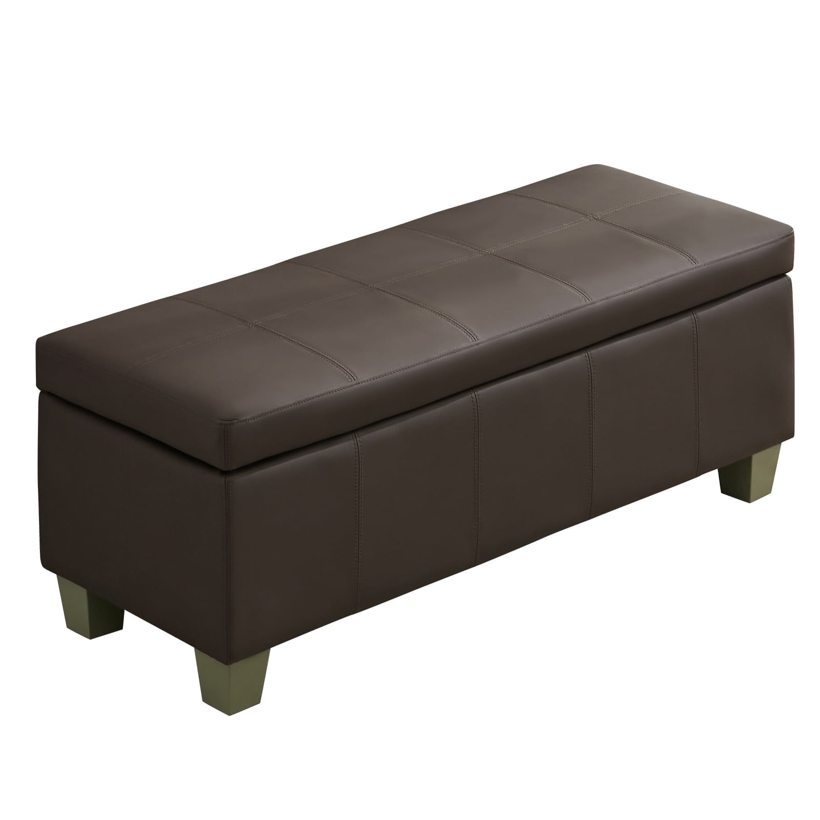 41'' Faux Leather Storage Ottoman Bench, Rectangle Upholstered End of Bed Storage Bench, Stitch Tufted Bedroom Bench with Storage, Entryway Large Storage Ottoman with Wooden Legs, Brown