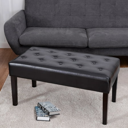 Costway Rectangle Pu Leather Ottoman Bench Tufted Foot Rest Stool Costway Rectangle Pu Leather Ottoman Bench Tufted Foot Rest Stool Solid Wood Legs Black
