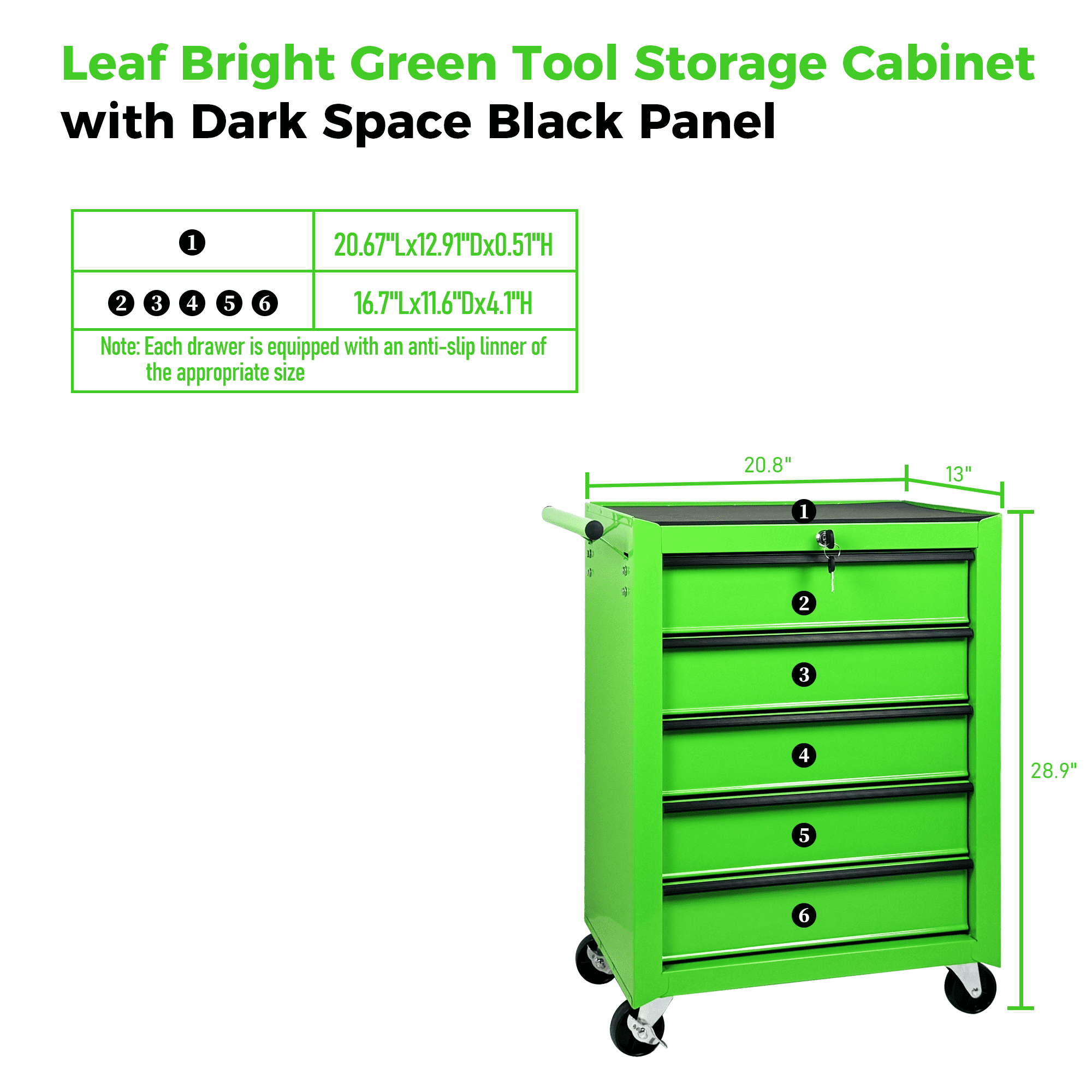 Rolling 20-Inch Metal Tool Chest with 5 Drawers and Ball Bearing Slides, Steel Tool Cabinet for Garage and Workshop, Green