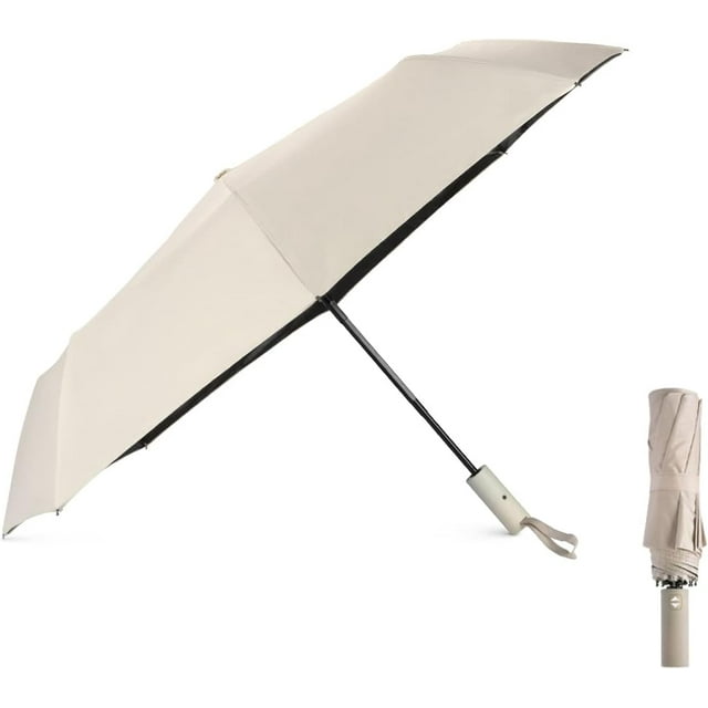 Paraguas Plegable Automático de Viaje, Sombrilla para protección UV, Paraguas para lluvia Anti-Viento Fácil de abrir, cierre automático, portátil Albaricoque