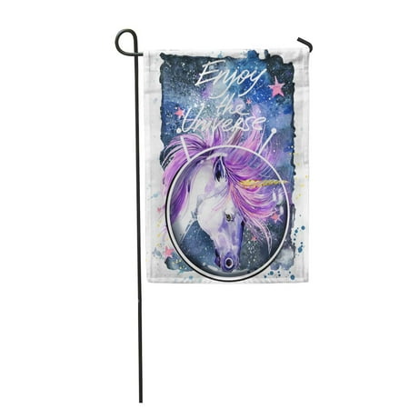 LADDKE Blue Unicorn Horse Graphics Space Watercolor Universe Stars and Galaxy Constella Garden Flag Decorative Flag House Banner 28x40 inch
