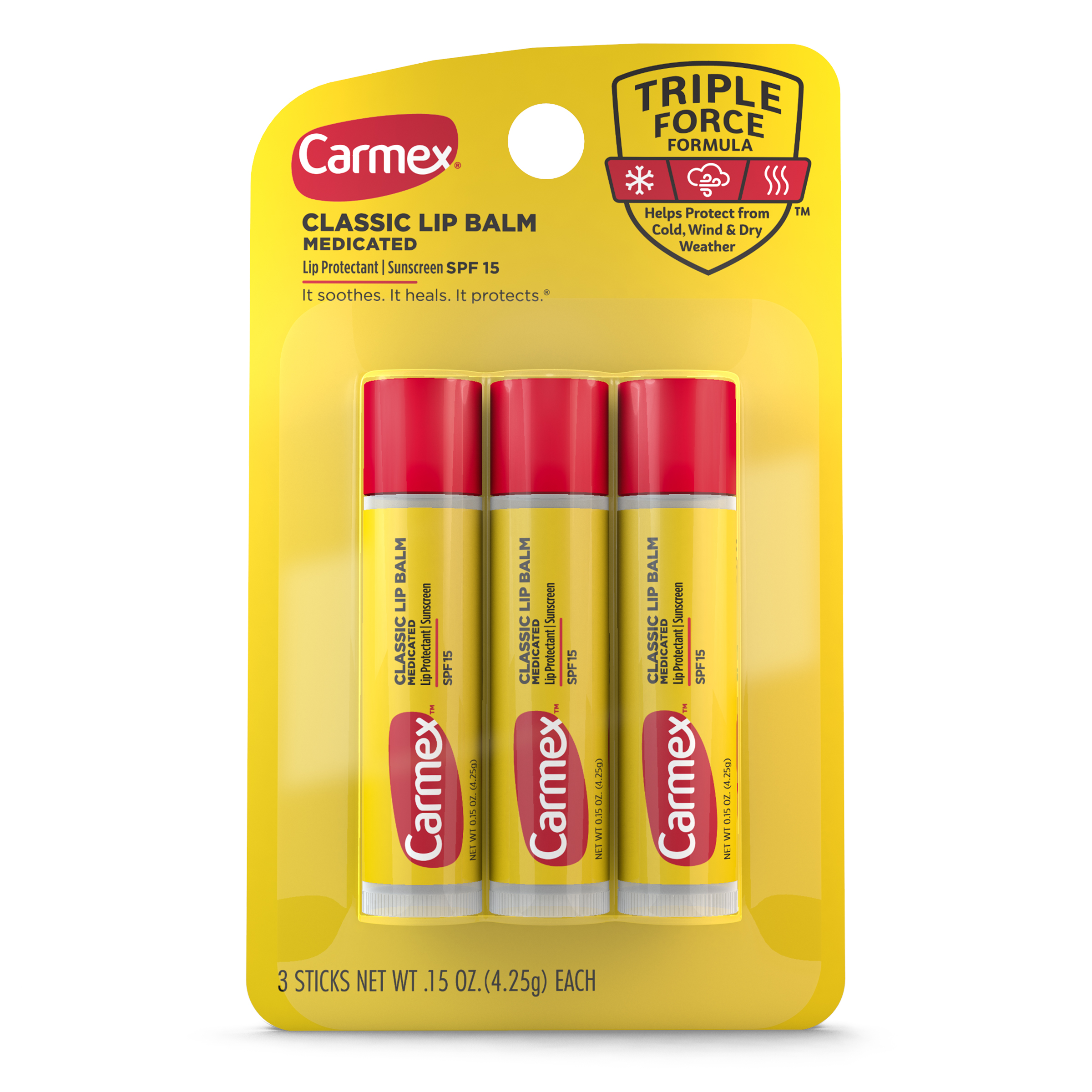 Carmex Classic Medicated Lip Balm Sticks, Lip Moisturizer, SPF 15, 3 Count (1 Pack of 3) - image 10 of 11