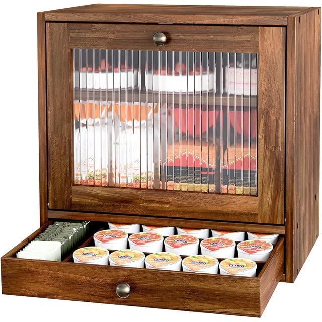 Wooden Bread Box for Kitchen Counter 3 Tier Large Bread Boxes with Window & Drawer Homemade Bread Storage Container Boite a Pain Pour Comptoir, Retro Brown