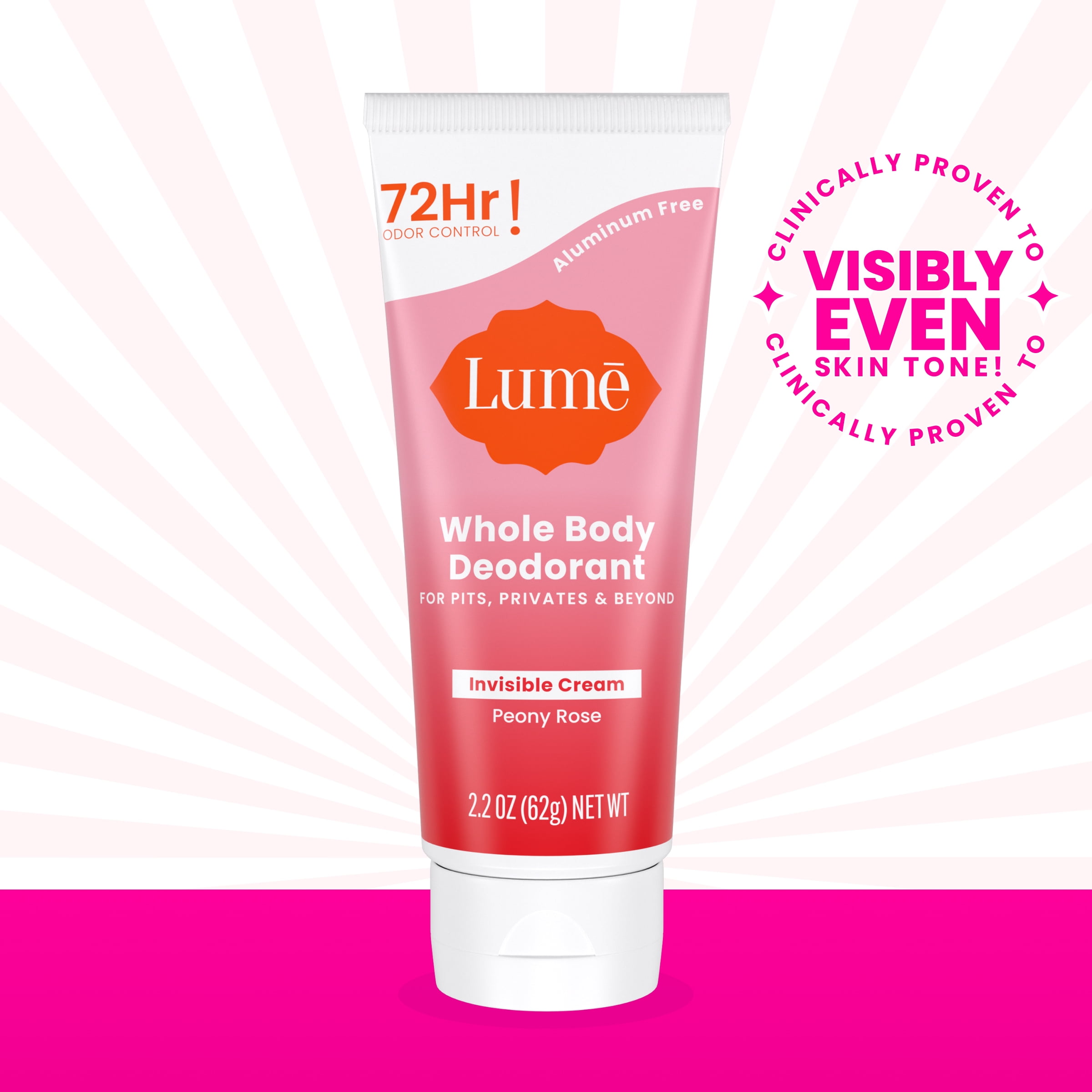 Lume Whole Body Deodorant - Invisible Cream - Aluminum Free - Peony Rose -  2.2oz Tube