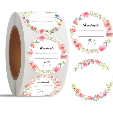 500Pcs Watercolor Flowers Canning Stickers Round Food Labels 2 Inch Write on Date Contents Canning Jar Lids Label
