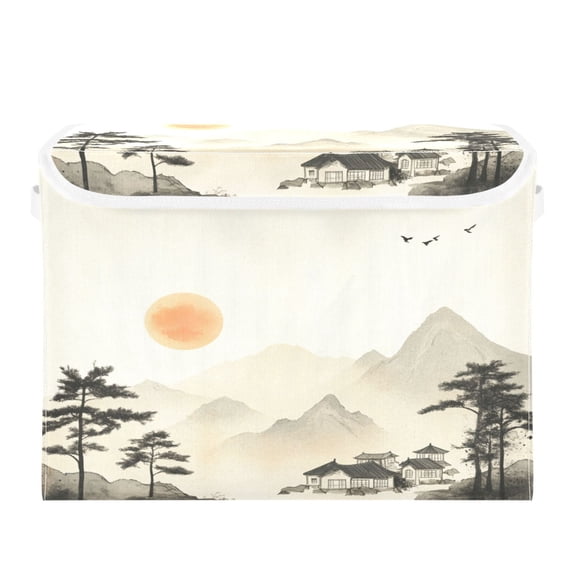 Storage Box With Lid 16.5x12.6x11.8In Foldable Stacked Household Storage Box Beautiful Mountains