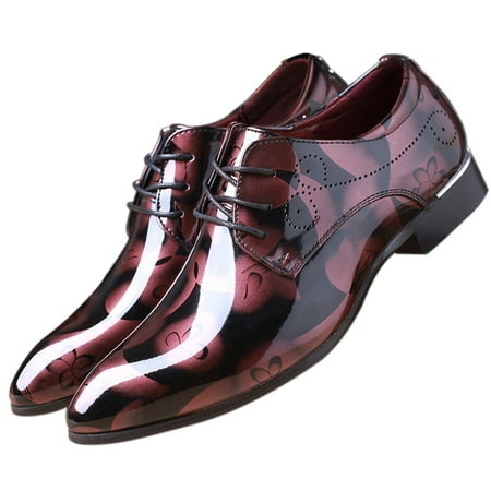 

Santimon Men Lace Up Oxford Pointed Toe Floral Patent Leather Dress Shoes Red 9 US