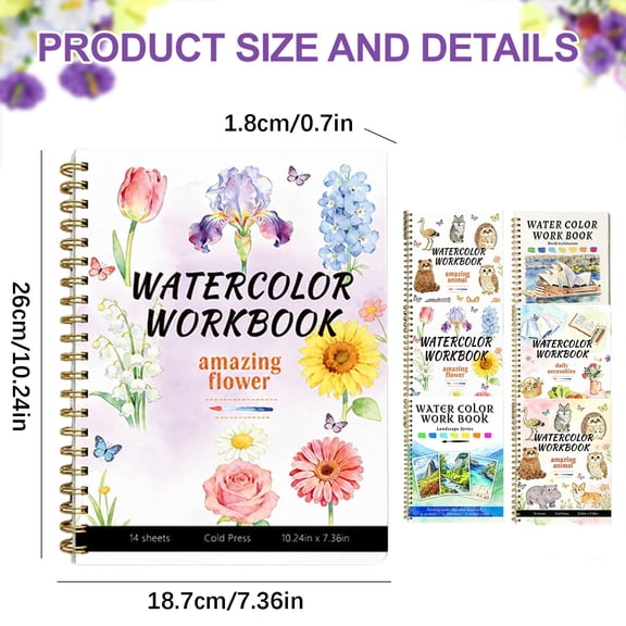 Watercolor Drawing Book - Large Watercolor Art Set with Tutorial - Painting Guide for Beginners - Adult Paint Learning Workbook - Garden