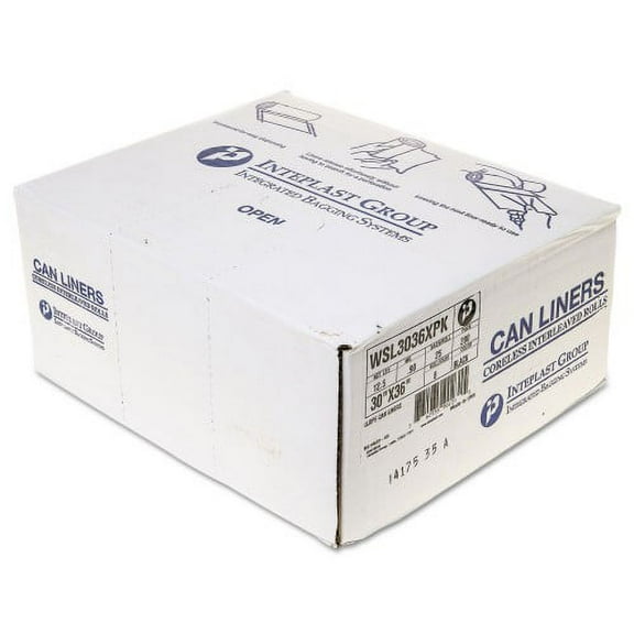 Inteplast Group Low-Density Commercial Can Liners, 30 gal, 0.9 mil, 30" x 36", Black, 25 Bags/Roll, 8 Rolls/Carton (SL3036XPK)