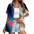 thumbnail image 2 of Stralyhd Summer Shirts for Women Short Sleeve Button Up Abstract Art Print Top Holiday Beach Basic Shirts Loose Fit Lightweight Soft Blouses Light Blue XL, 2 of 5