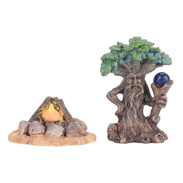 Fairy Garden Tree Bright Colors Detailed Texture Waterproof Resin Enchanted Grandpa Tree With Bonfire For Decoration Diy