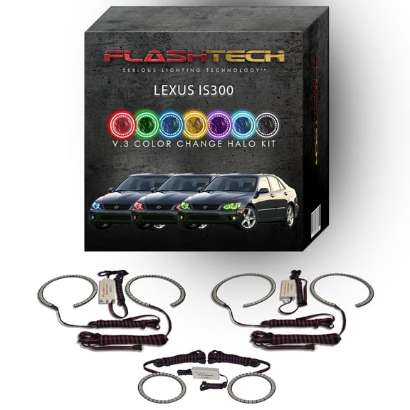 Flashtech RGB Color Changing LED Halo kit for 2001-2005 Lexus is300 Headlight & Fog Lights