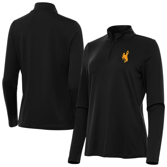 Women's Antigua Black Wyoming Cowboys Reprocess Quarter-Zip Top