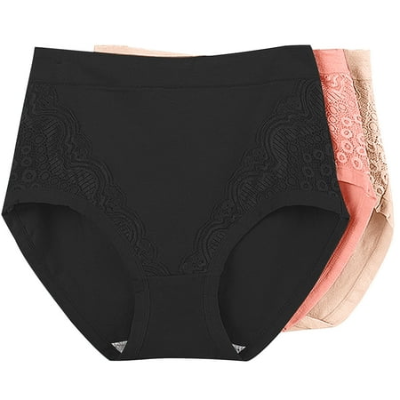 ATOYSOY Women s Shapewear Control Briefs for Ladies Plus Size Hip Lifting Cotton Panties  3 Pack Multipack Clearance Underpants Stretchy Solid Lace Panty Comfy Yellow XXXL