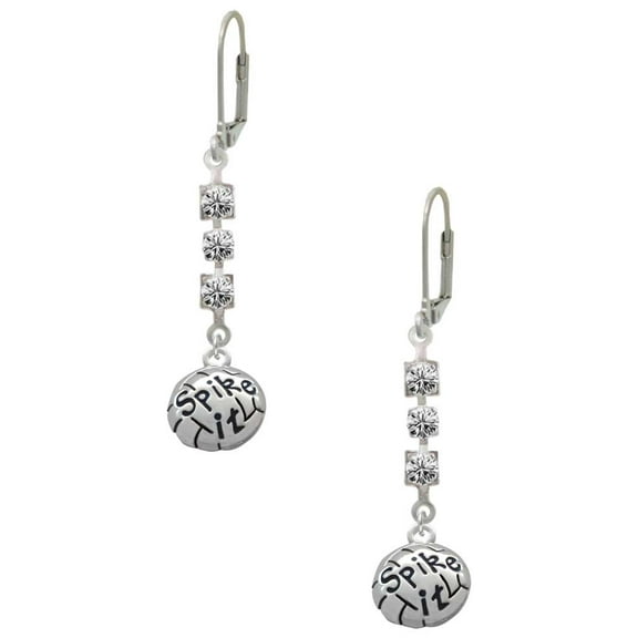 Silvertone Volleyball - ''Spike It'' Crystal Madison Leverback Earrings
