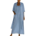 thumbnail image 2 of Uootdi Linen Sets for Women 2 Piece Outfits Cardigan and Maxi Dress Casual Loose Fit Lightweight Breathable Summer Sets Gift, 2 of 9