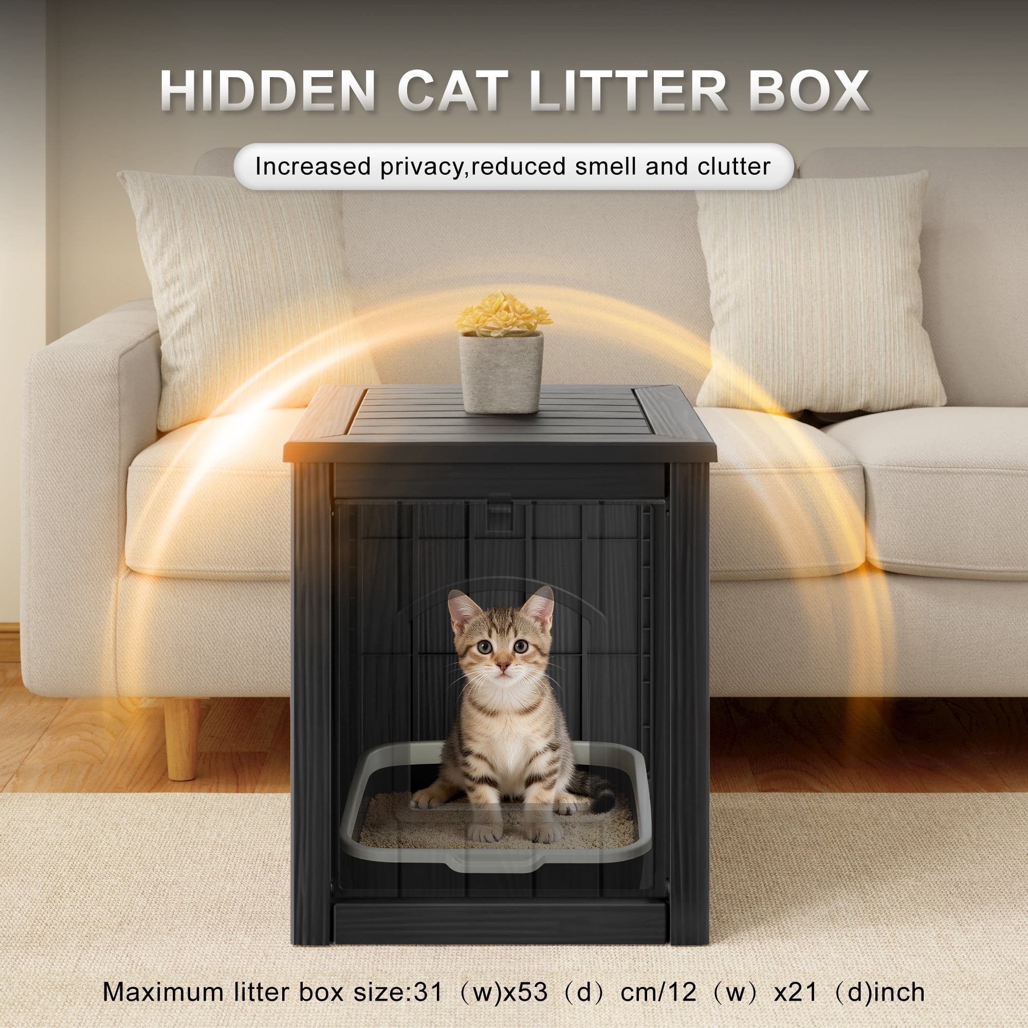 LHBcraft Outdoor Cat House, Weatherproof PP Cat Shelter for Feral & Stray Cats, Durable All-Season Pet House for Garden & Patio ,Black