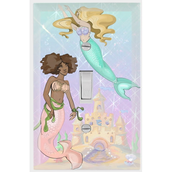 Create-A-Mural Pretty Pastel Colored 2 Mermaid Sandcastle Single Toggle Light Switch Cover Plate