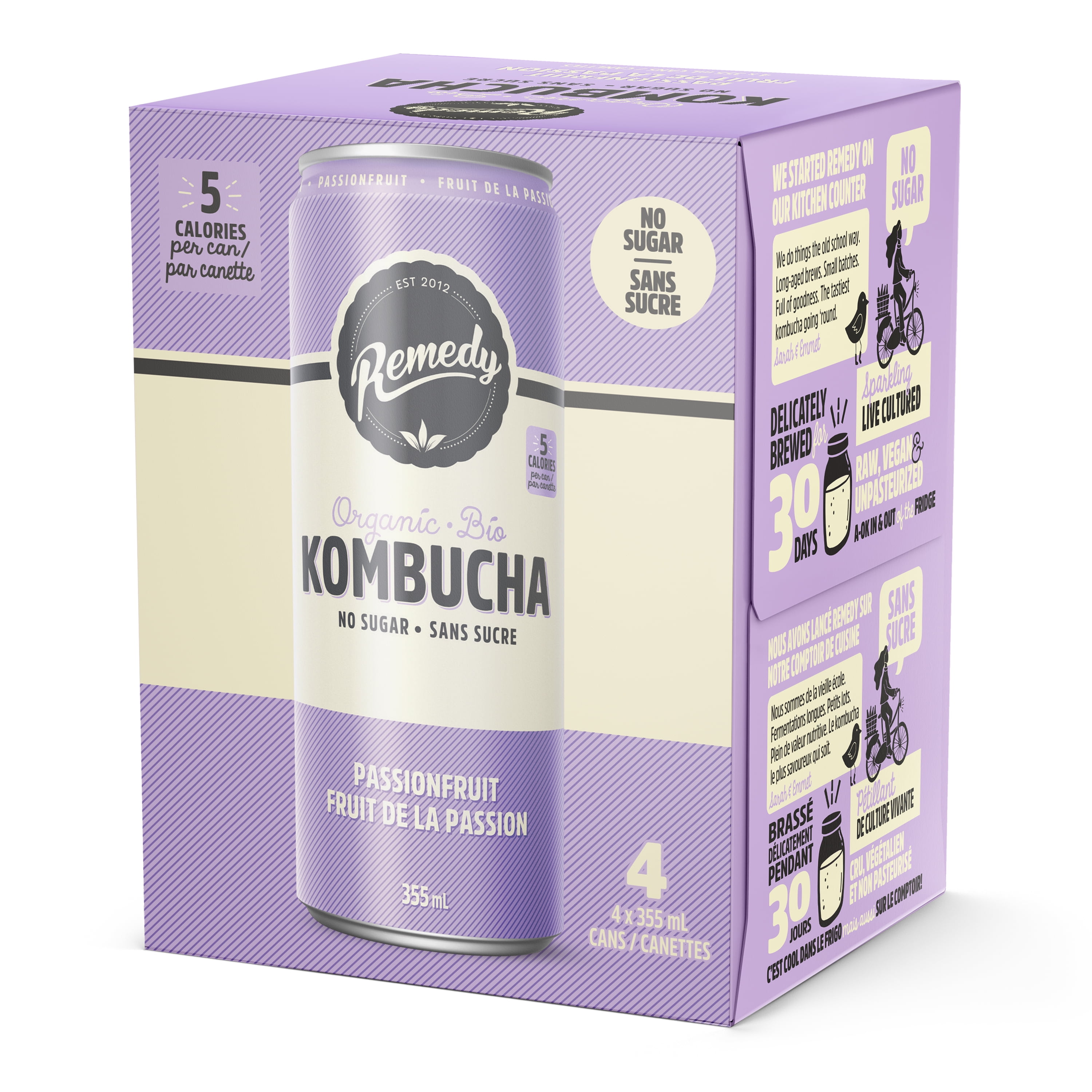 REMEDY KOMBUCHA BIO SANS SUCRE SAVEUR FRUIT DE LA PASSION 4PK