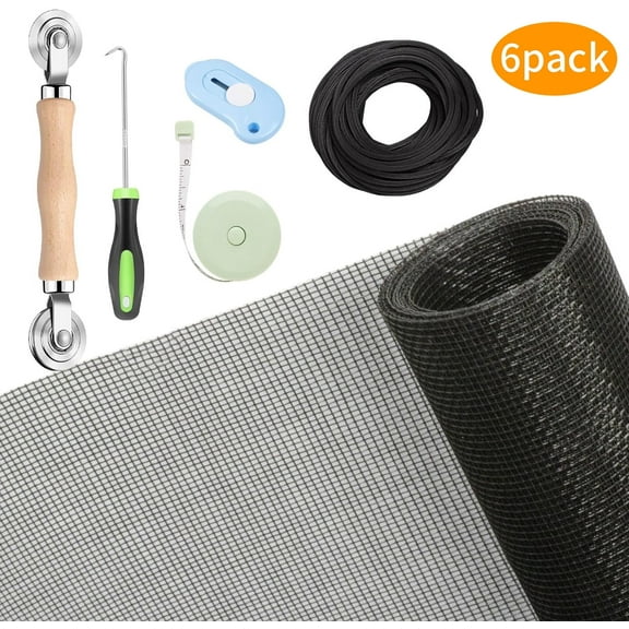WLGJL Windows Screen and Screen Door Repair Kit, Charcoal Fiberglass Mesh with Rolling Tool/Hook/Ruler/Cutter/Spline - Window Screen & Sliding Screen Door Replacement for Windows