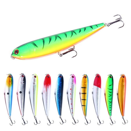HENGJIA 10PCS Fishing Lures for Bass Large Fishing Pencil Popper Lures Topwater Pencil Lures Sinking Floating Hard Bait Pencil Plopper Lure Surf Fishing Lures Freshwater or Saltwater 4.52in/0.74oz