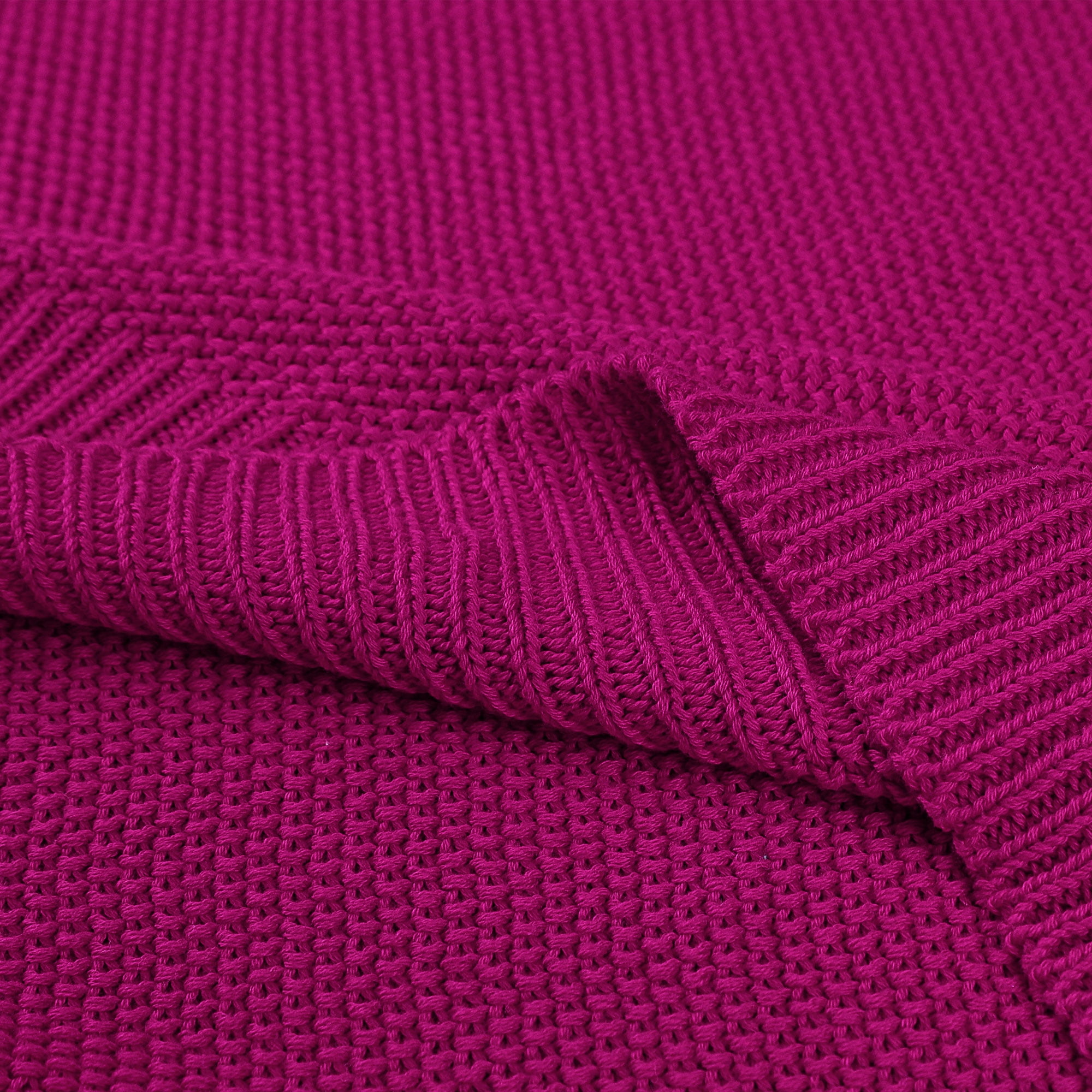 Unique Bargains Pure Cotton Soft Cable Knit Throw Blanket Fuchsia 50" x 60"