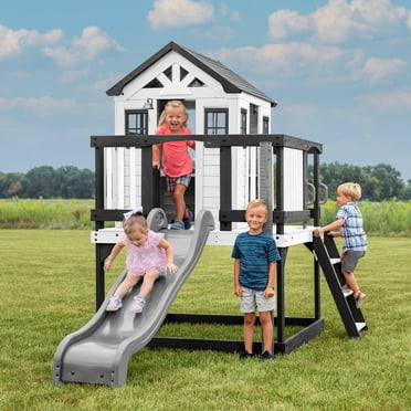 Backyard Discovery Sweetwater Heights White Cedar Wooden Elevated Playhouse, Slide