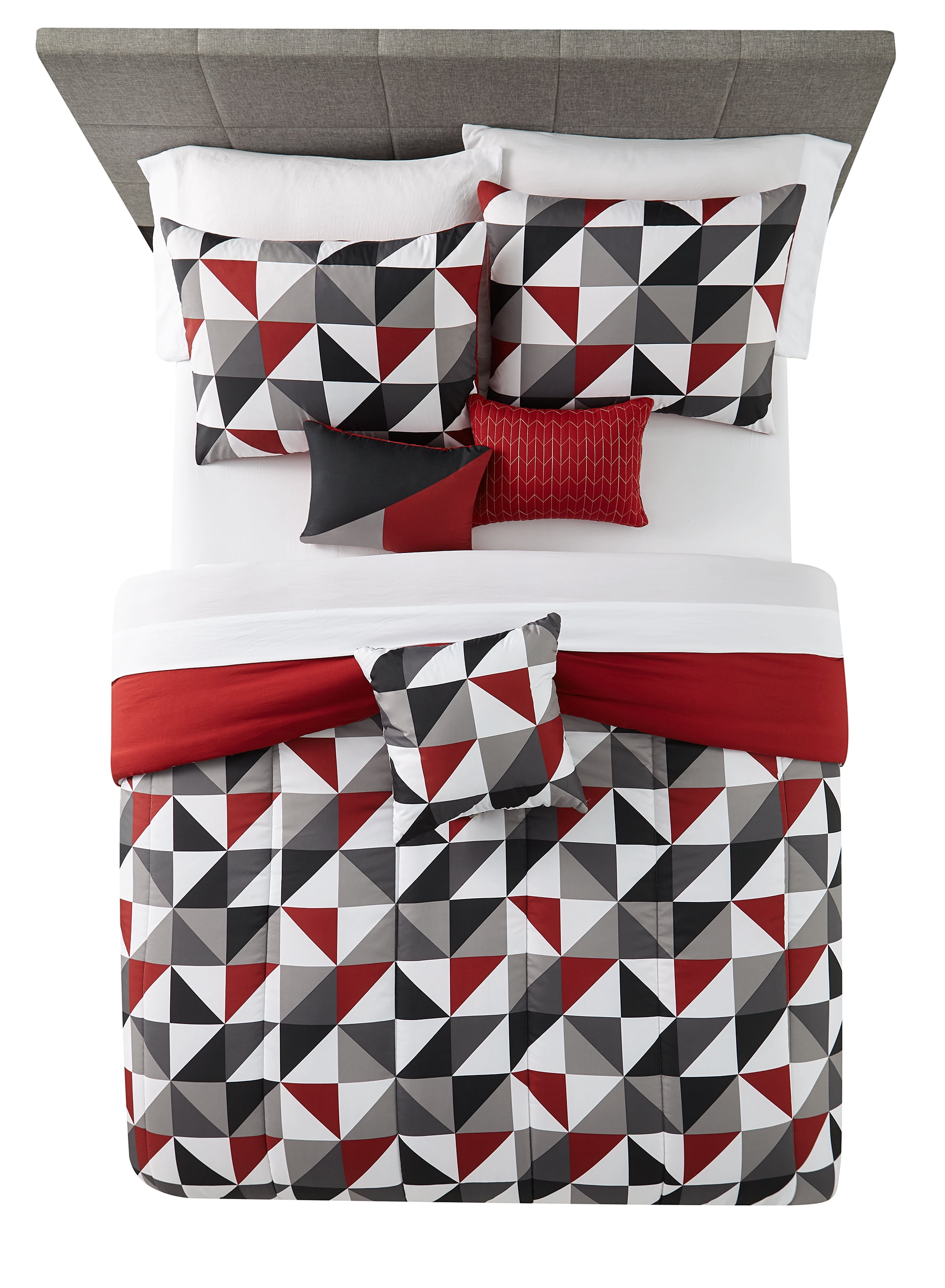 Mainstays Red Geometric 8 Piece Bed in a Bag , Twin/Twin XL