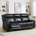 thumbnail image 4 of Ebello Faux Leather Manual Reclining Sofa, Mid-Century Modern 3-Seater Couch with Padded Headrest and Armrest for Living Room, Home Theater, Black, 4 of 10