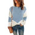 thumbnail image 1 of Pulls en Tricot à Manches Longues Couleur Contrastée Doux Décontracté Confortable pour Automne Hiver Printemps, 1 of 5