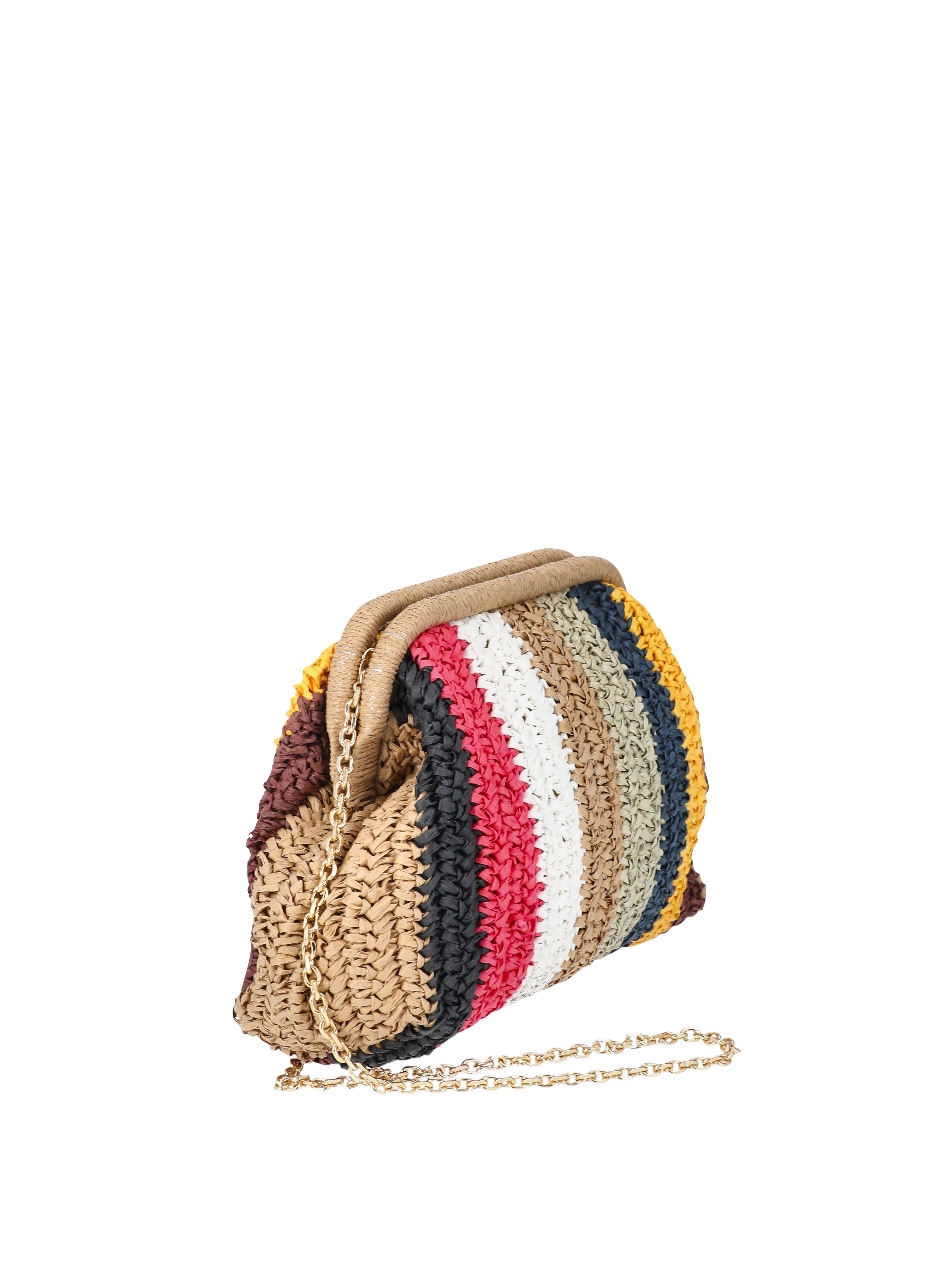Time and Tru Women's Straw Frame Clutch Handbag, Natural/Multicolor