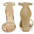 thumbnail image 3 of Sandalias De Tacón Grueso Con Correa En El Tobillo Con Purpurina Para Mujer color oro 36, 3 of 6