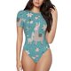 thumbnail image 1 of Balery Teal Mama Llama Body de cuello redondo de manga corta para mujer Tops de manga corta Tops básicos-Small, 1 of 7