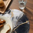 thumbnail image 3 of Marble Black Round 13 Inch Placemats Set of 8, Abstract Gold White Brick Stone Motif HeatResistant Non Slip Place Mats for Dining Table, Wipeable Braided Kitchen Table Mats for Housewarming, 3 of 9