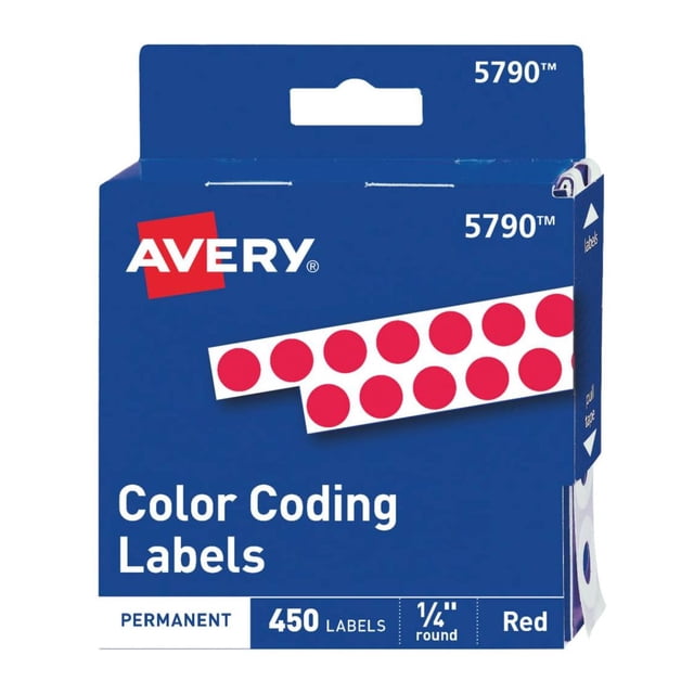 450pzs Etiquetas Redonda Avery TD5730 Color Rojo Circular 6mm Permanente Codigo Papeleria Oficina Escuela