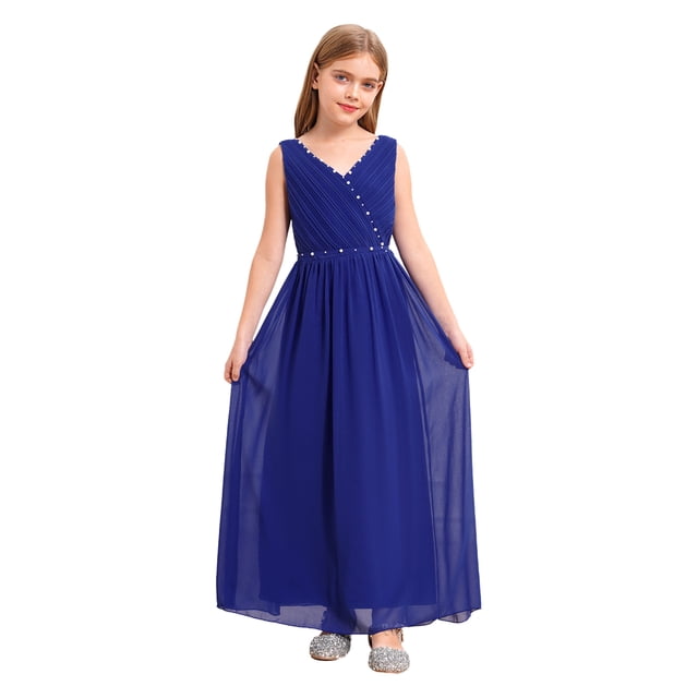 Oyolan Robe Longue d'Été pour Fille, Dos Nu, Maxi, Mariage, Fête, Concours, Robe de Bal, Bleu Royal, 14