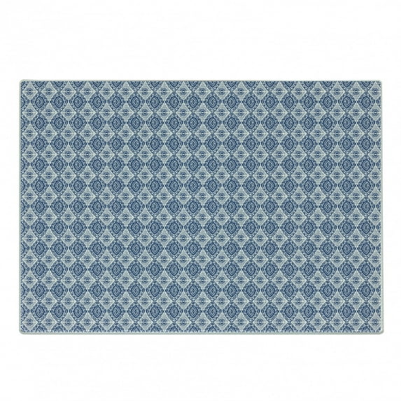 Blue and White Cutting Board, Abstract Tie Dye Effect Ikat Shibori Pattern in Bohemian Fashion, Decorative Tempered Glass Cutting and Serving Board, Small Size, Navy Blue and White, by Ambesonne