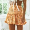thumbnail image 5 of Mrat Women's Floral Print High Waist with Drawstring Ruffle FlaRed-A Boho a Line Mini Skirt S-39 Yellow L, 5 of 9