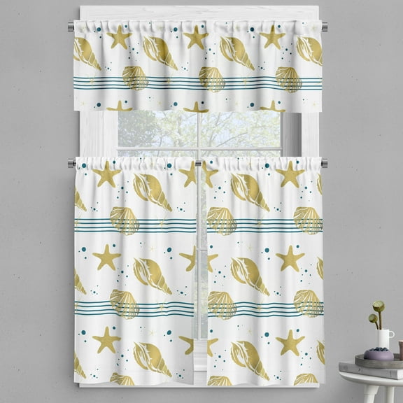 Ambesonne Sea Theme Valance & Curtain, Striped Marine Ocean Art, 55"x45", White and Pale Earth Yellow