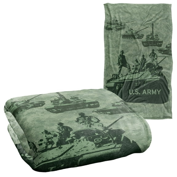 U.S. Army Blanket, 36"x58" Tank Up, Silky Touch Sherpa Back Super Soft Throw