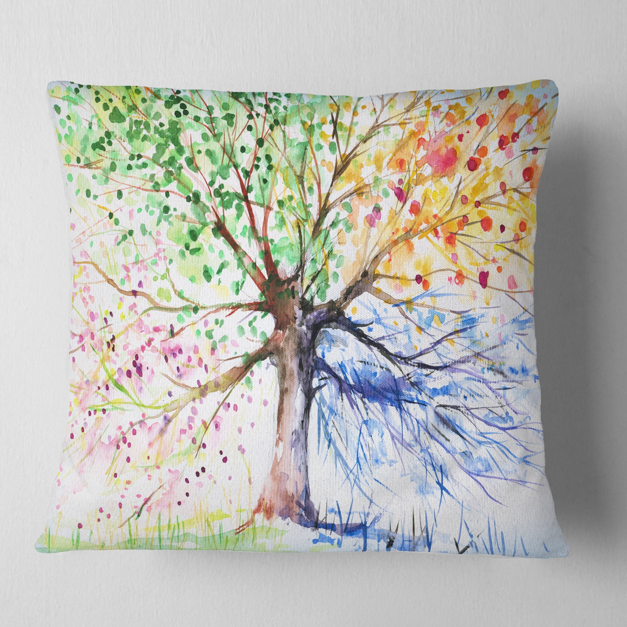 Designart Four Seasons Tree - Floral Throw Pillow - 16x16
