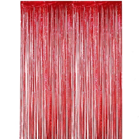 QAQuu 2-Pack Red Birthday Streamers – Foil Curtains for Dance Decorations Photo Booth Props and Holiday Celebrations