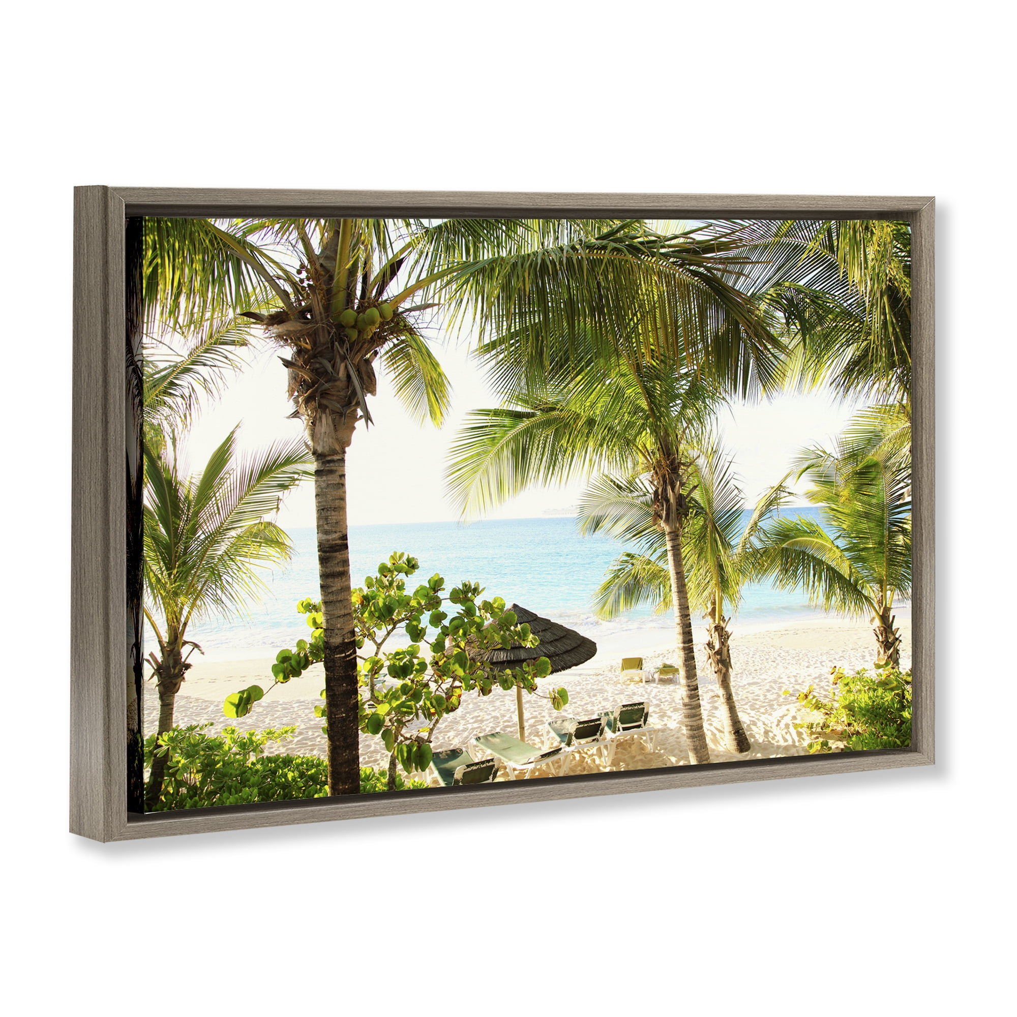 Stupell Industries Tropical Beach Resort Landscape Photography Brown Floater Framed Canvas Art Print Wall Art, 25 x 17