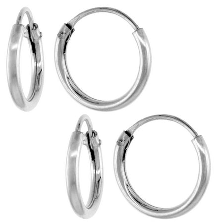 2 Pairs Sterling Silver Small Endless Hoop Earrings for Cartilage Nose and Lips 3/8 inch