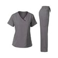 thumbnail image 2 of Womens Petite Scrub Sets Spring Summer V-Neck Scrub Top & Drawstring Jogger Scrub Pants Stretch Nursing Scrubs Set Quick Dry Medical Uniform with Multi Pocket for Nurse Esthetician Gray XL, 2 of 4