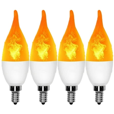 

4 Pack Fire LED Chandelier Light Bulb E27 Flickering Effect 3 Simulated Lighting Modes General/Breathing Emulation for Indoor Outdoor Home Hotel Bar Party Decoration Bent Tip