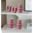 thumbnail image 3 of CATPAN Boho Striped Pillar Candle, Tall 4.3" Dark Pink Scented Soy Wax Pillar Candles, Decorative Small Candles for Wedding Decor, Home, Table Centerpiece, Shelf Styling, 2 Pack, 3 of 5
