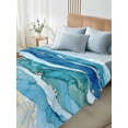 thumbnail image 4 of Teal Blue Ombre Queen Size Flat Sheet, Wrinkleproof & Fadeproof Cooling Flat Bed Sheet Only, Modern Coastal Ink Painted Abstract Breathable Soft Bedding Top Sheets 90 x 102 Inches, 4 of 8