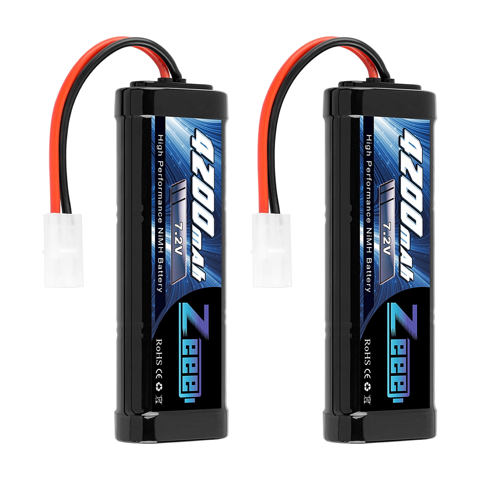 2-Pack Tenergy 7.2V Battery Pack for RC Car Replacement Hobby Battery with Standard Tamiya Connector High Capacity 6-Cell 3800mAh NiMH Flat Battery Pack 