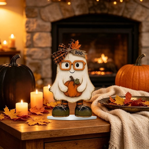 Gqtwoy Halloween Acrylic Ghost Pumpkin Ornament, Festive Home Decor, Indoor Decoration for Fall, Low-Maintenance Halloween Accent, Seasonal Resin Decoration